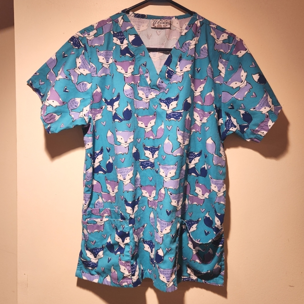 Womens Blue Fox Scrub Top